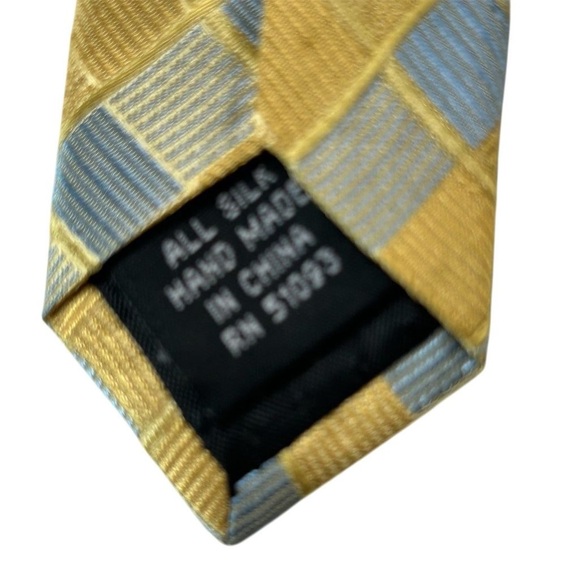 Haggard Men's Silk Necktie Blue Gold Silver Checkered Handmade Designer Tie - Picture 5 of 10